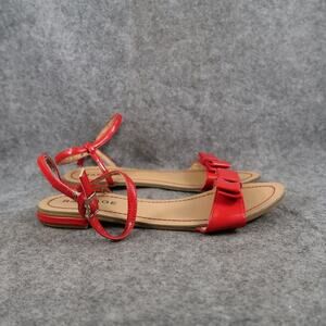 Rampage Shoes Womens 7 Sandals Flats Red Patent Ankle Buckle Strap Bow Casual